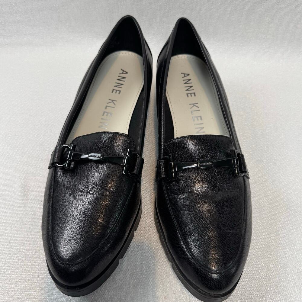 Comfort Anne Klein Iflex Lalita Wedge Women's Black Leather Loafer Size 9M